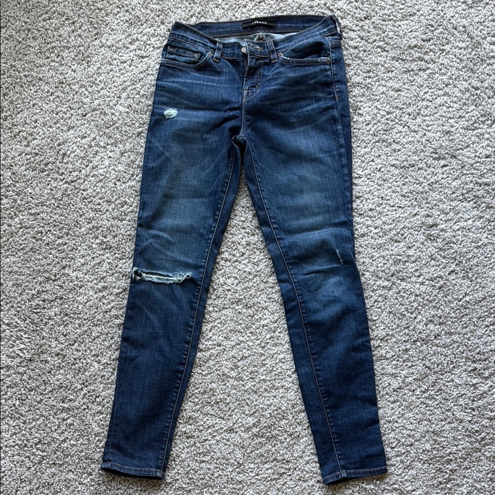 J Brand Blue Skinny Jeans Distressed Tapered